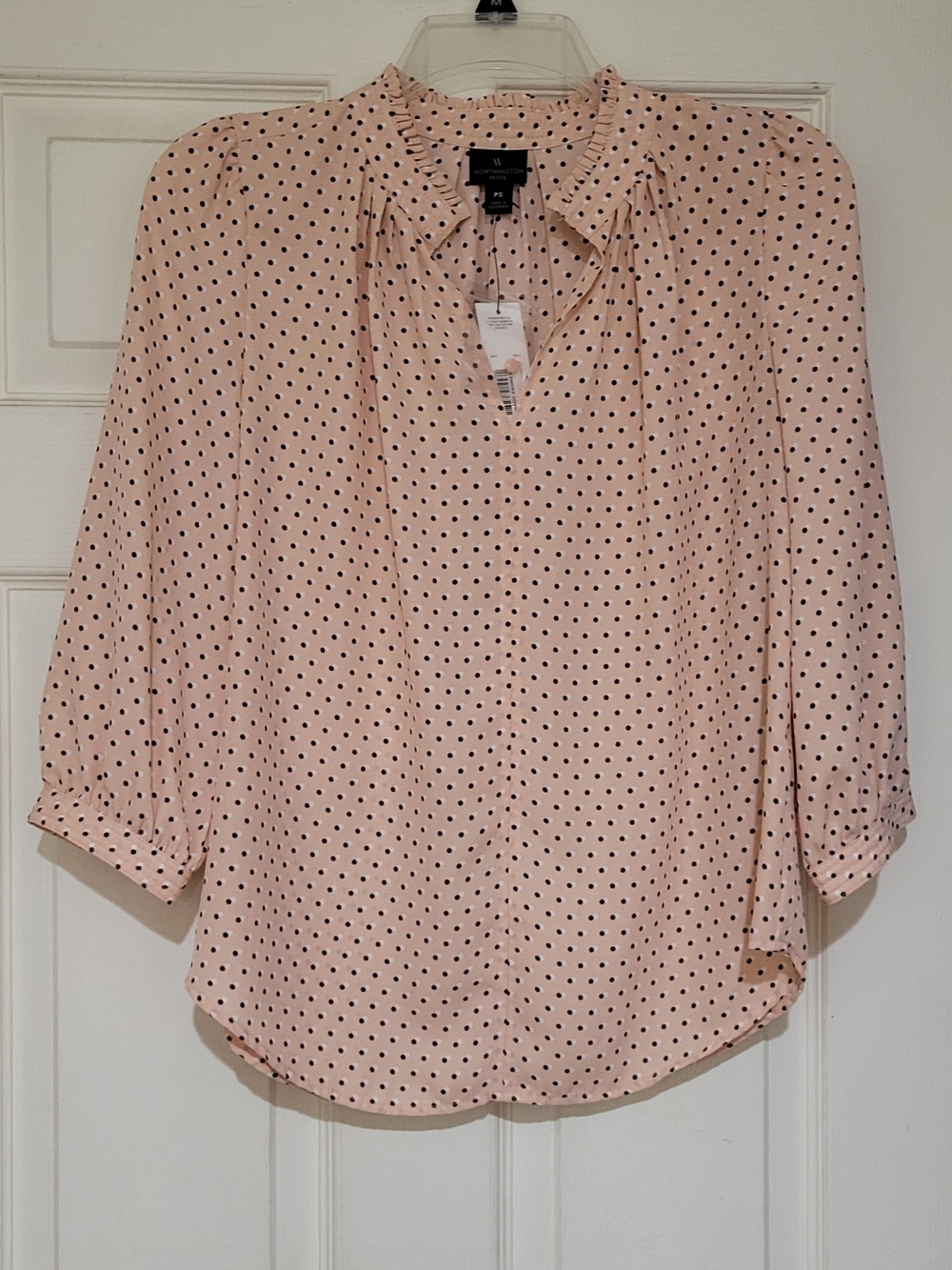Worthington Blush Pink Polka Dot V-Neck Blouse